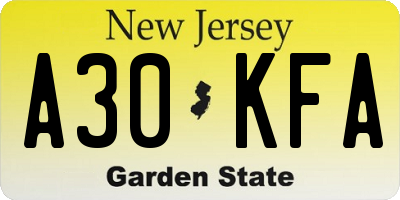 NJ license plate A30KFA