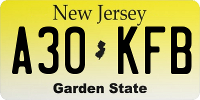 NJ license plate A30KFB