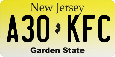 NJ license plate A30KFC