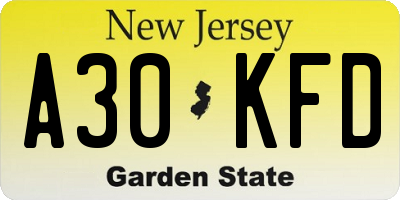 NJ license plate A30KFD