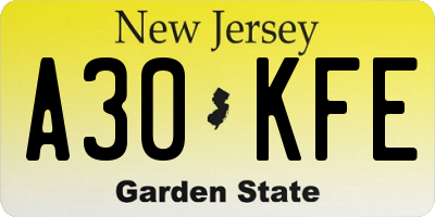 NJ license plate A30KFE