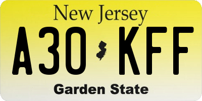 NJ license plate A30KFF