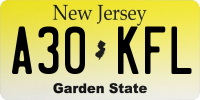 NJ license plate A30KFL