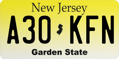 NJ license plate A30KFN