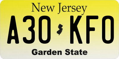 NJ license plate A30KFO