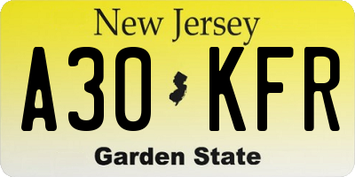 NJ license plate A30KFR
