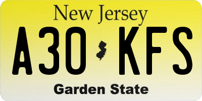 NJ license plate A30KFS