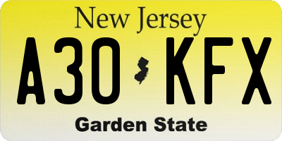 NJ license plate A30KFX