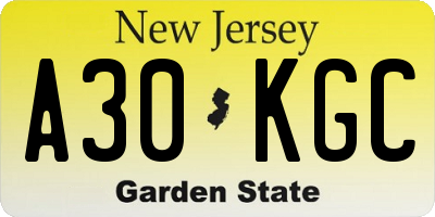 NJ license plate A30KGC