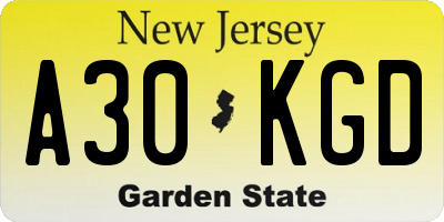 NJ license plate A30KGD