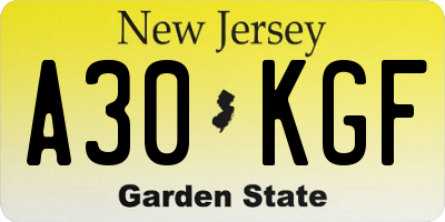 NJ license plate A30KGF