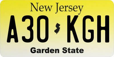 NJ license plate A30KGH