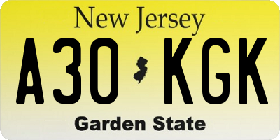 NJ license plate A30KGK