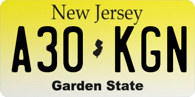NJ license plate A30KGN