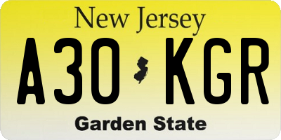 NJ license plate A30KGR