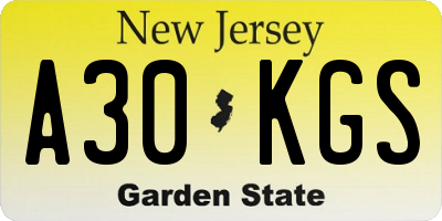 NJ license plate A30KGS