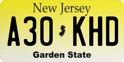 NJ license plate A30KHD
