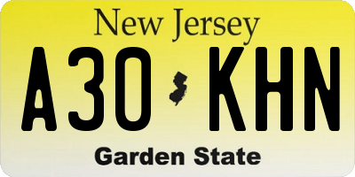 NJ license plate A30KHN