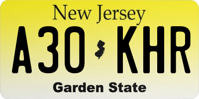 NJ license plate A30KHR