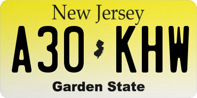 NJ license plate A30KHW