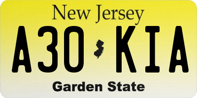 NJ license plate A30KIA