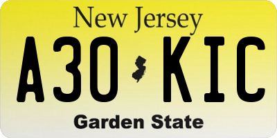 NJ license plate A30KIC