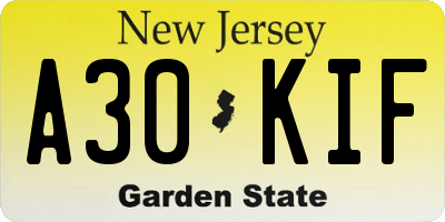 NJ license plate A30KIF