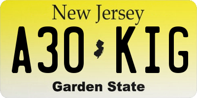 NJ license plate A30KIG