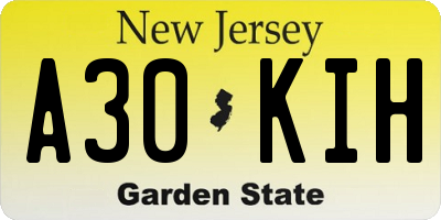 NJ license plate A30KIH