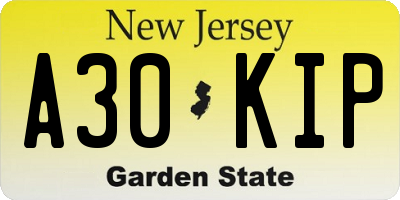 NJ license plate A30KIP