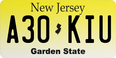 NJ license plate A30KIU