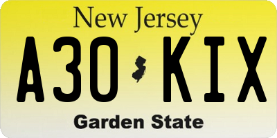 NJ license plate A30KIX
