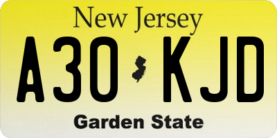 NJ license plate A30KJD