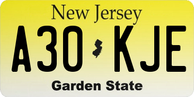 NJ license plate A30KJE