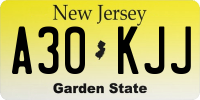 NJ license plate A30KJJ