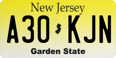 NJ license plate A30KJN