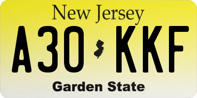 NJ license plate A30KKF