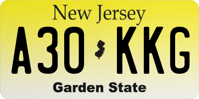 NJ license plate A30KKG