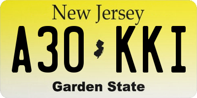 NJ license plate A30KKI
