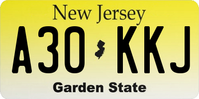 NJ license plate A30KKJ
