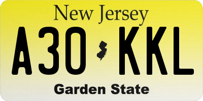 NJ license plate A30KKL