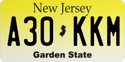 NJ license plate A30KKM