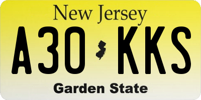 NJ license plate A30KKS