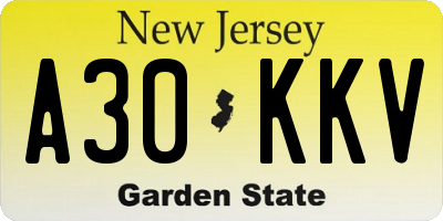 NJ license plate A30KKV