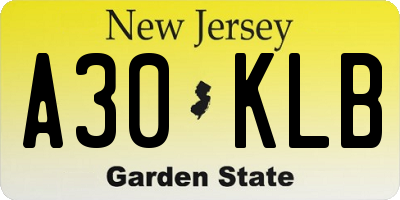 NJ license plate A30KLB