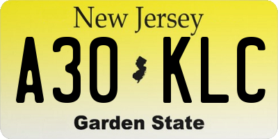 NJ license plate A30KLC