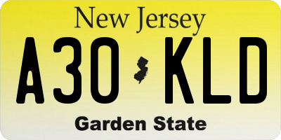 NJ license plate A30KLD