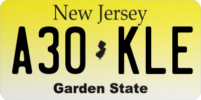 NJ license plate A30KLE