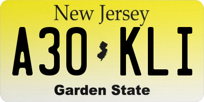 NJ license plate A30KLI