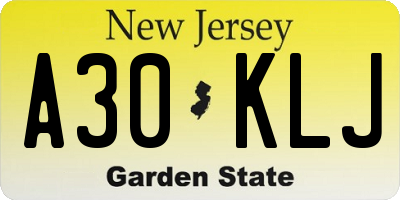NJ license plate A30KLJ